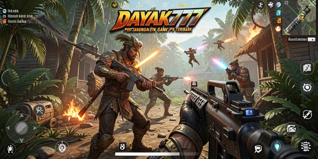 Screenshot gameplay DAYAK777 menampilkan aksi tembak-menembak yang mendebarkan.