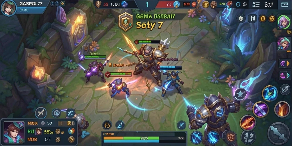 Screenshot utama GASPOL77 menampilkan aksi seru dalam permainan MOBA.