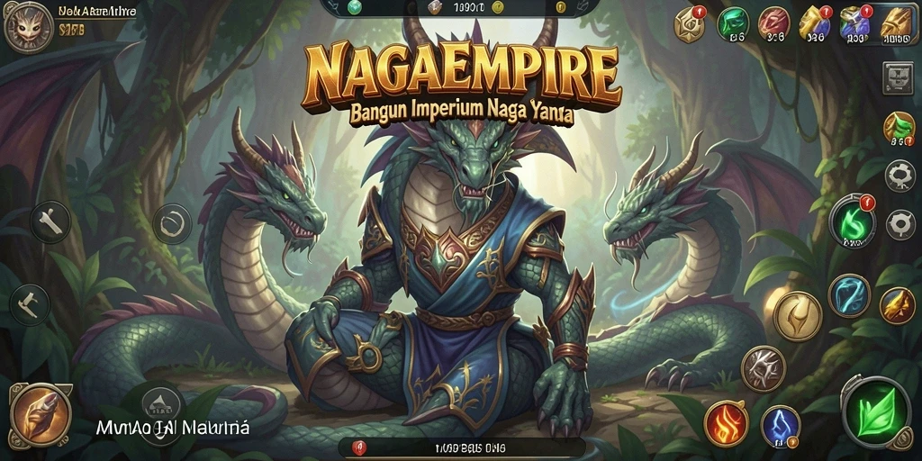 Tangkapan layar utama dari gameplay NAGAEMPIRE yang penuh aksi.