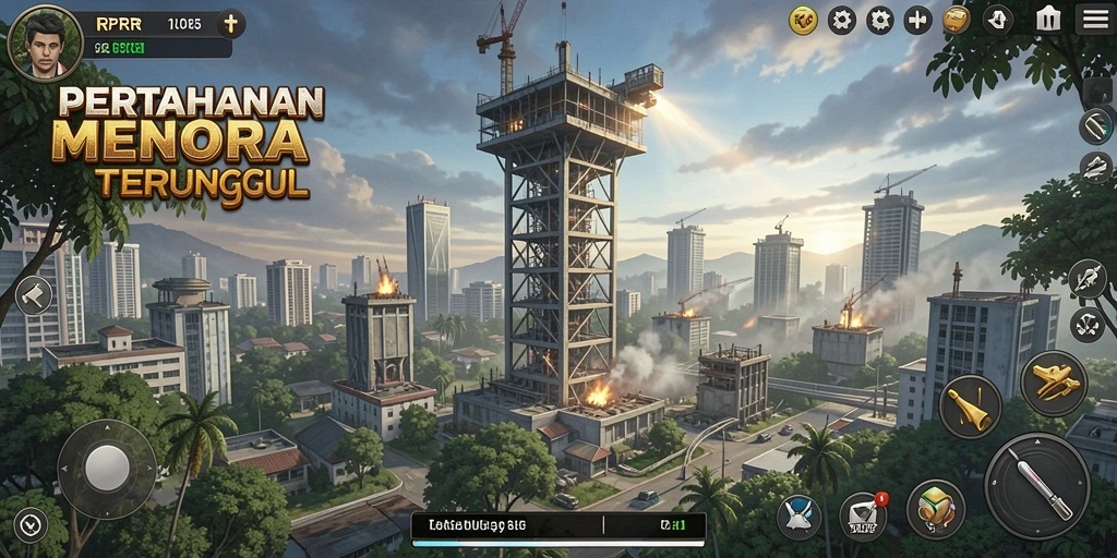 Tampilan gameplay RPRR dengan menara pertahanan strategis.