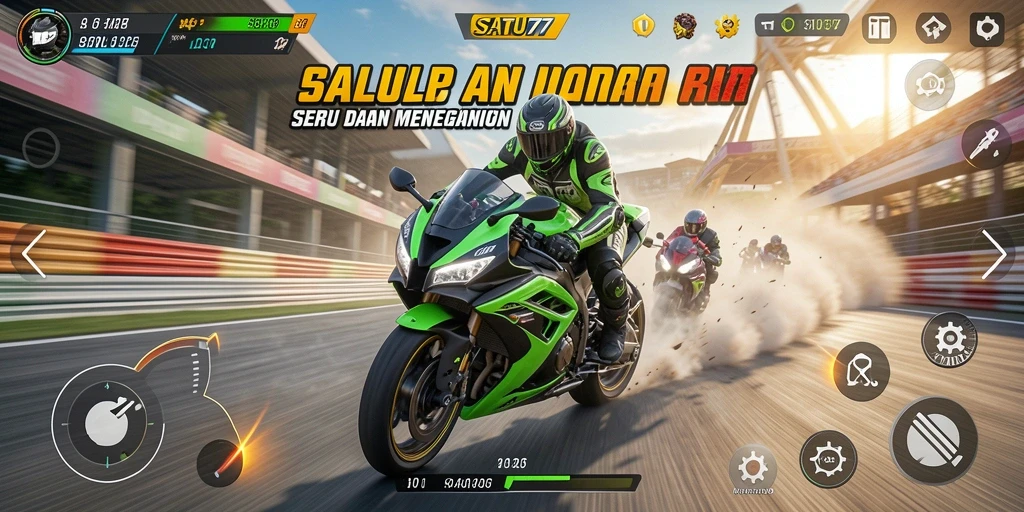 Tangkapan layar menampilkan balapan motor yang mendebarkan.