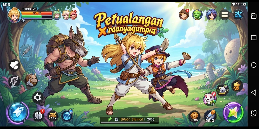 Tampilan gameplay SINAR123 yang penuh warna dan karakter menarik.